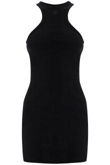 courreges black cotton mini dress with high neck and sleeveless design