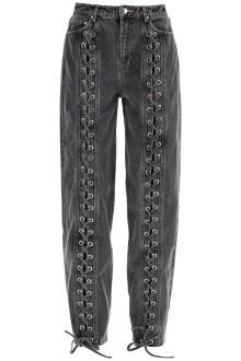 rotate black organic cotton wide leg pants with lace