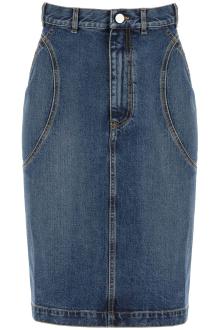 alaia denim midi skirt in seven