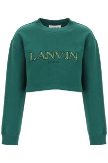 lanvin cropped sweatshirt with embroidered logo patch