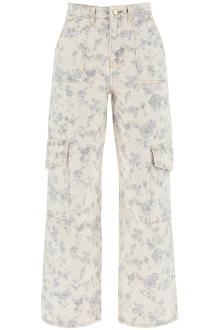 ganni printed cargo jeans with ang